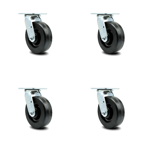 6 Inch Phenolic Wheel Swivel Caster Set with Ball Bearings